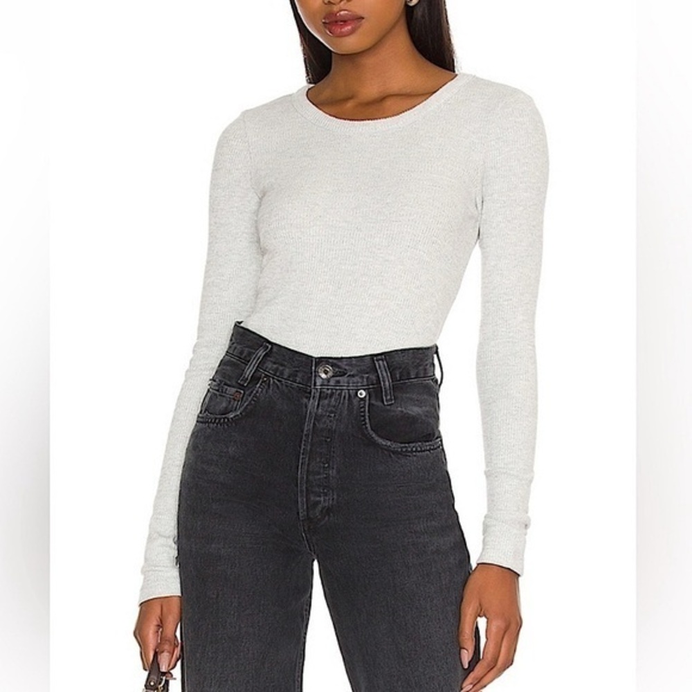 AGOLDE grey ribbed maya scoop neck long sleeve